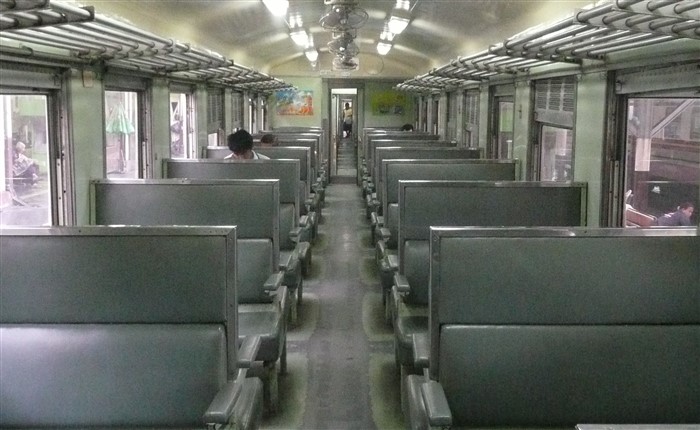 3rd Class cushioned seats on a Hat Yai - Phatthalung train