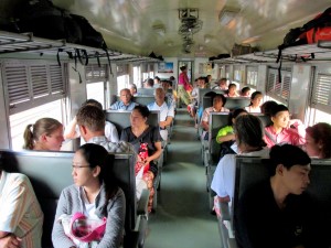 Inside a commuter train between Bangkok and Ayutthaya Inside a commuter train between Bangkok and Ayutthaya