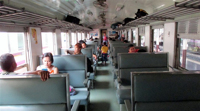 A 3rd Class carriage on a train to Ayutthaya from Bangkok