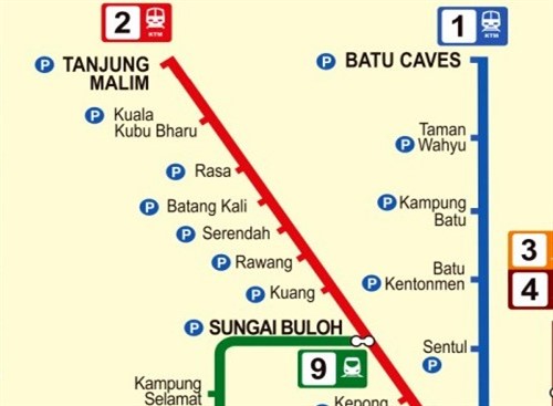 Batang Kali - Sg Buloh KTM train route map