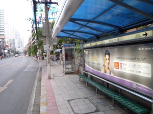 The bus-stop on Asok Montri road not far from Makkasan