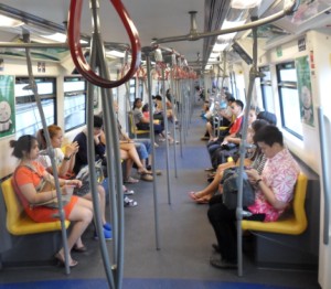 inside a BTS train in Bangkok