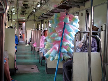 Photo from inside the train from Wongwian Yai to Maha Chai