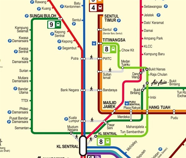 KL to Batu Kentonmen KTM Komuter train route map