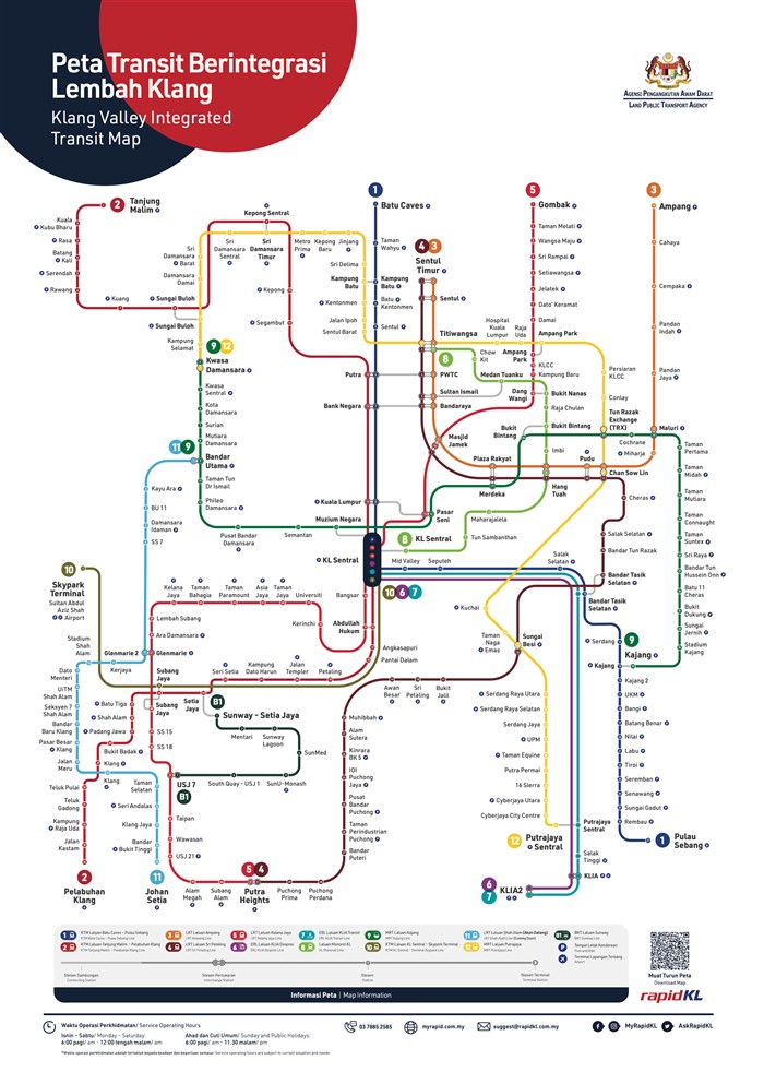 Kuala Lumpur Transit Map Train, LRT, MRT, KTM, Monorail, ERL