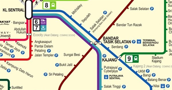 KTM Mid Valley to KTM Nilai Komuter train route map