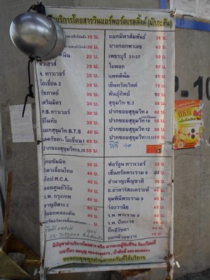 motorbike taxi table of fares at Makkasan
