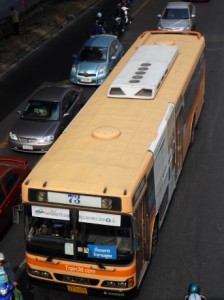 Orange air-con bus in Bangkok