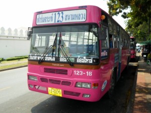 Pink regular bus in Bangkok