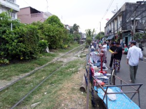 The railway track and street market The railway track and street market