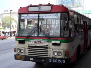 Red cream regular bus in Bangkok