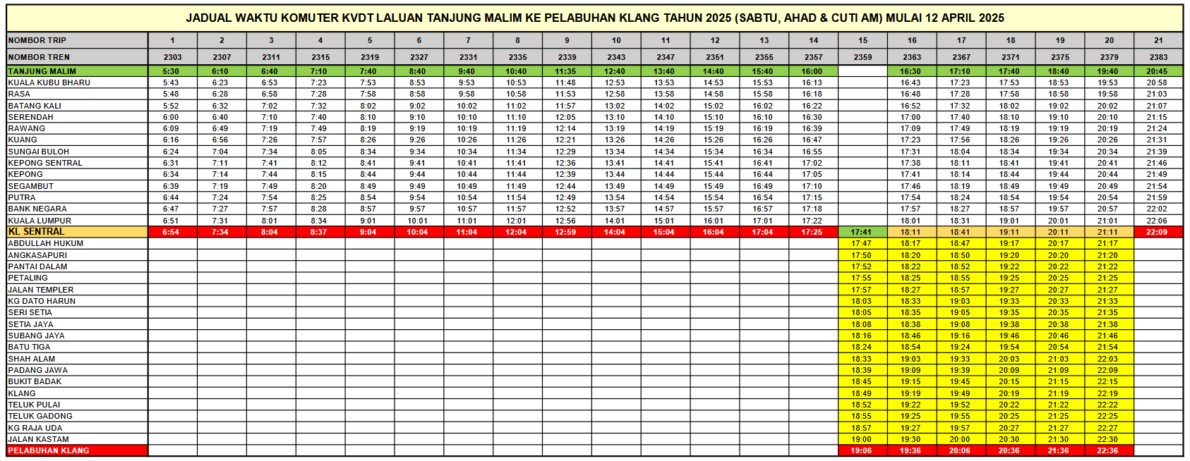 Click to View Larger PDF Timetable >